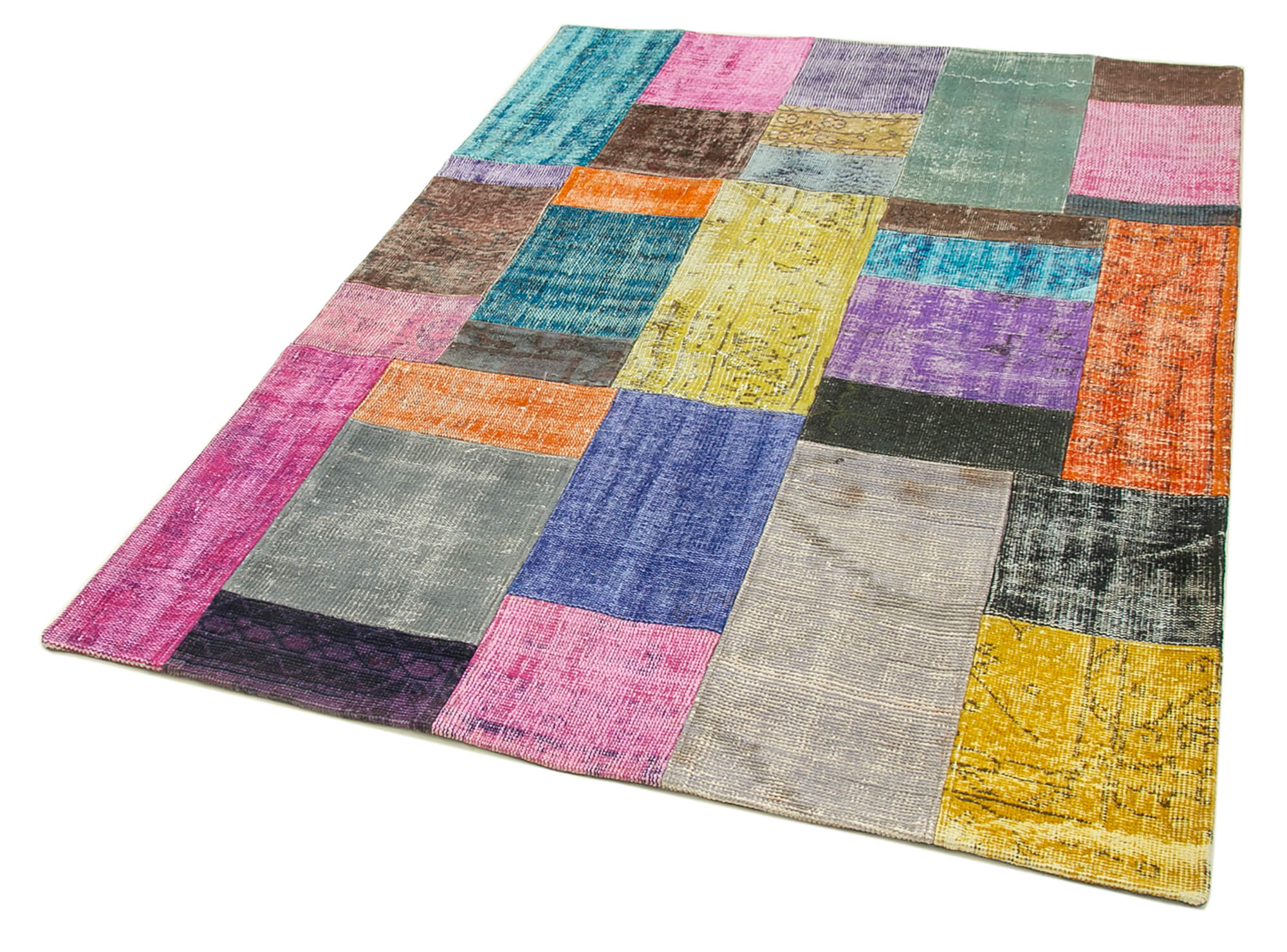 Kırk Yama Mavi Patchwork Pamuk Yün El Dokuma Halısı 143x202 Agacan