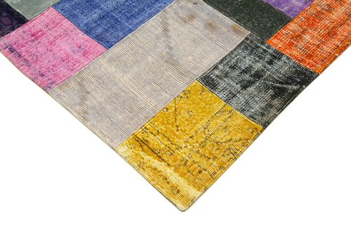 Kırk Yama Mavi Patchwork Pamuk Yün El Dokuma Halısı 143x202 Agacan
