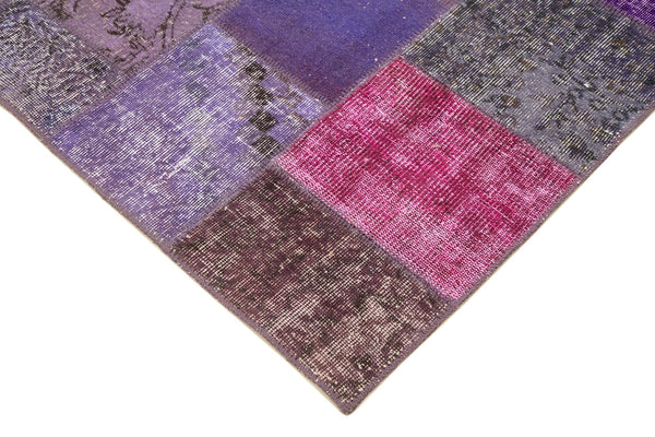 Kırk Yama Mor Patchwork Pamuk Yün El Dokuma Halısı 134x200 Agacan