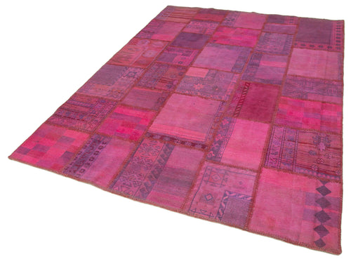 Kırk Yama Pembe Patchwork Pamuk Yün El Dokuma Halısı 178x248 Agacan