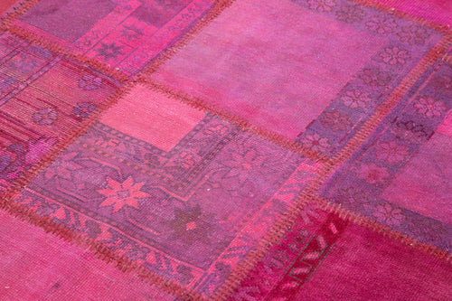 Kırk Yama Pembe Patchwork Pamuk Yün El Dokuma Halısı 178x248 Agacan