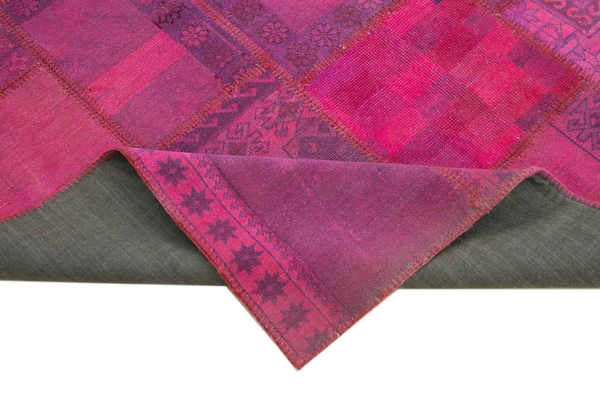 Kırk Yama Pembe Patchwork Pamuk Yün El Dokuma Halısı 178x248 Agacan