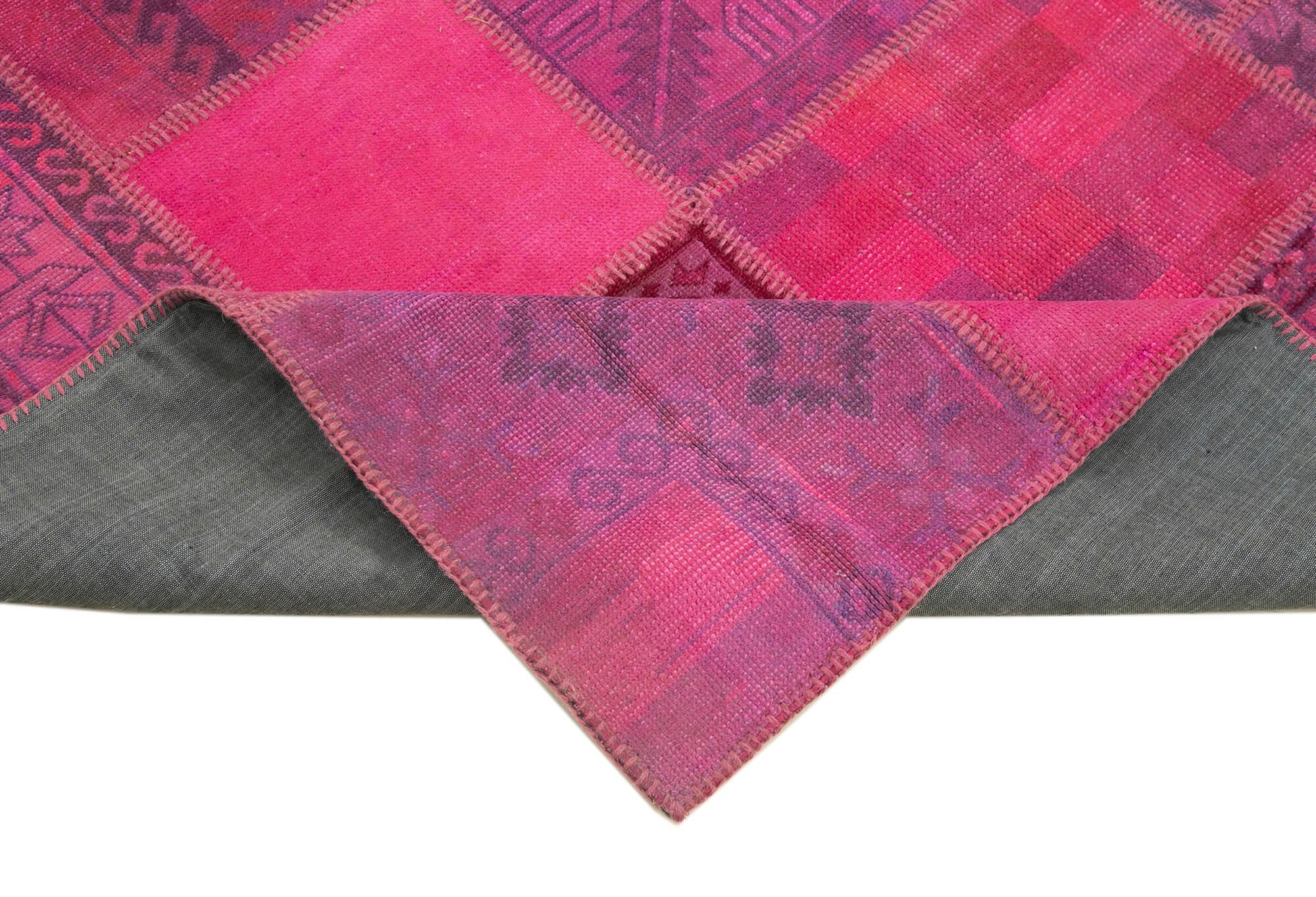 Kırk Yama Pembe Patchwork Pamuk Yün El Dokuma Halısı 180x236 Agacan