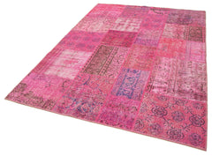 Kırk Yama Pembe Patchwork Pamuk Yün El Dokuma Halısı 170x239 Agacan