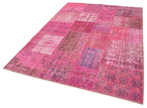 Kırk Yama Pembe Patchwork Pamuk Yün El Dokuma Halısı 170x239 Agacan
