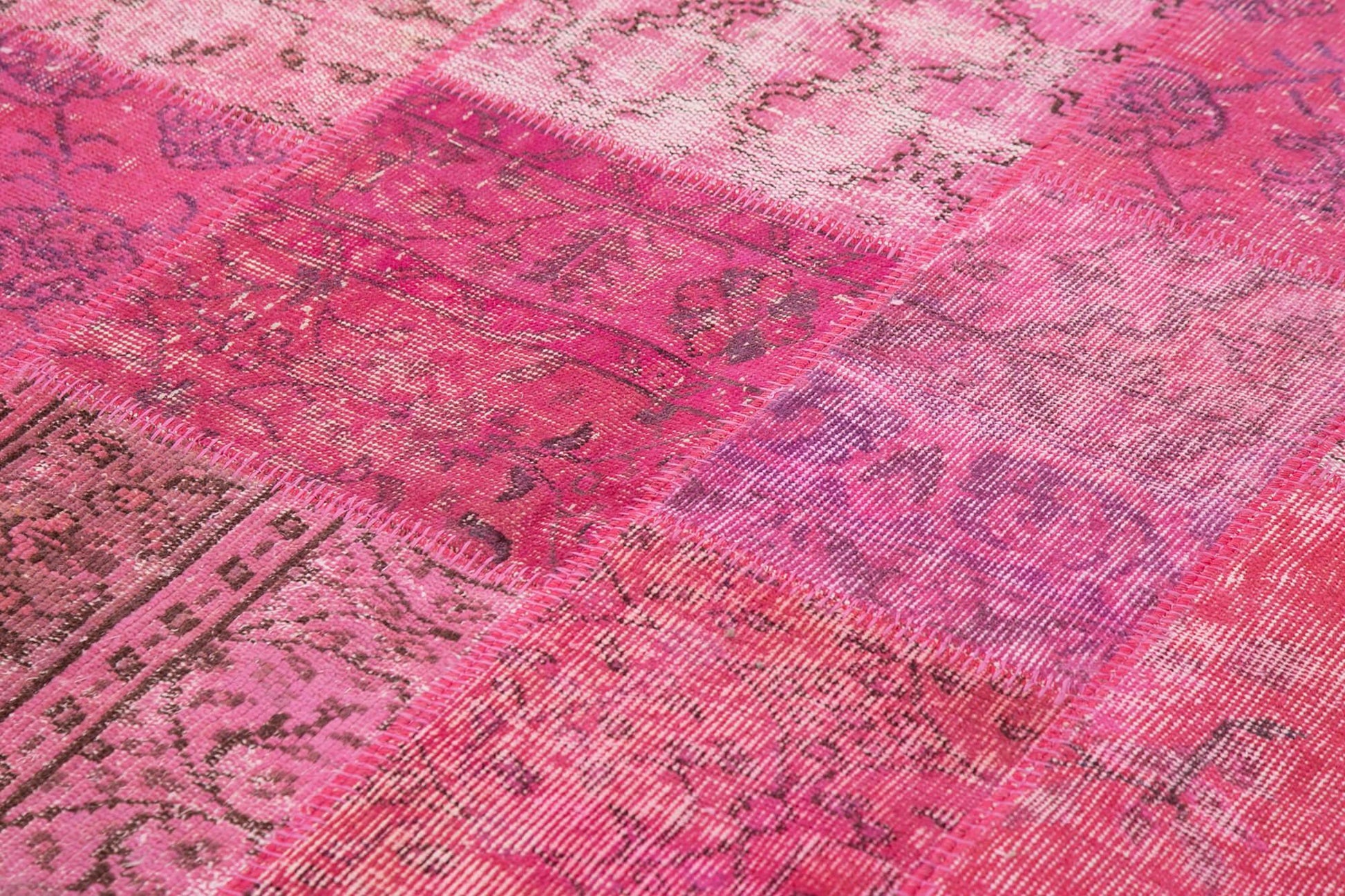 Kırk Yama Pembe Patchwork Pamuk Yün El Dokuma Halısı 170x239 Agacan