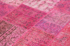 Kırk Yama Pembe Patchwork Pamuk Yün El Dokuma Halısı 170x239 Agacan
