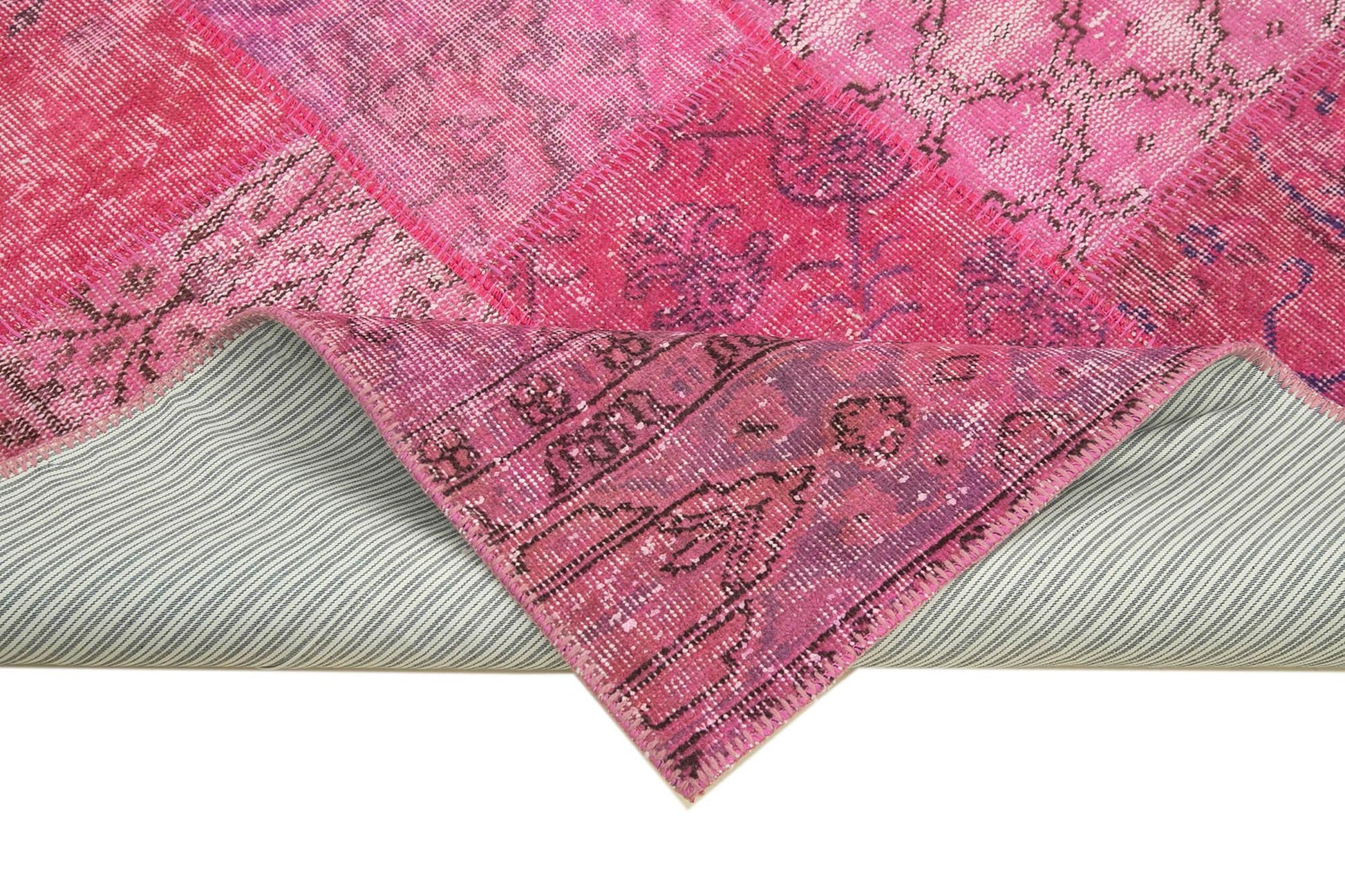 Kırk Yama Pembe Patchwork Pamuk Yün El Dokuma Halısı 170x239 Agacan