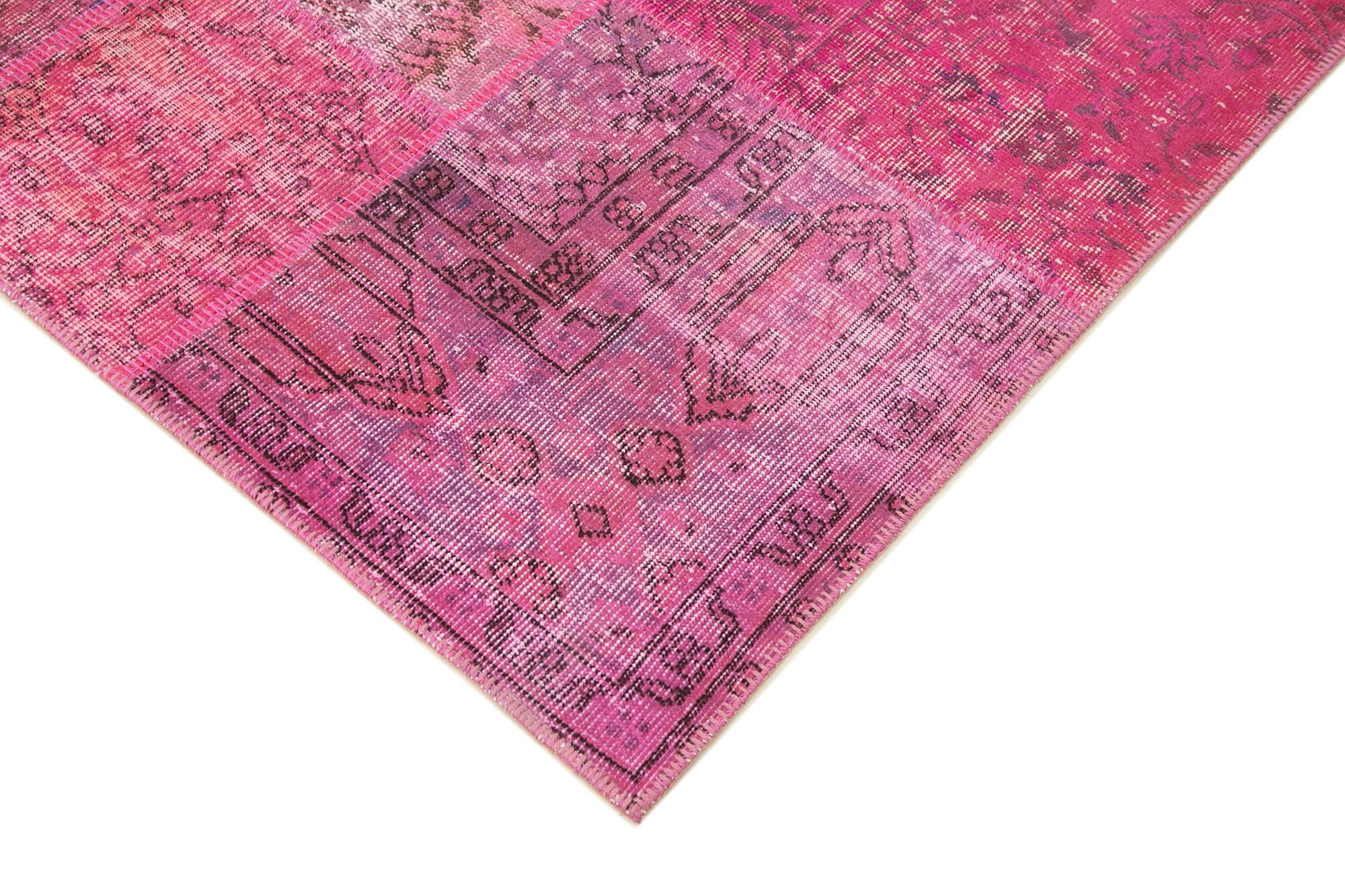 Kırk Yama Pembe Patchwork Pamuk Yün El Dokuma Halısı 170x240 Agacan