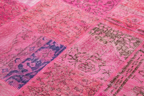 Kırk Yama Pembe Patchwork Pamuk Yün El Dokuma Halısı 170x240 Agacan