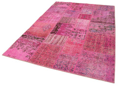 Kırk Yama Pembe Patchwork Pamuk Yün El Dokuma Halısı 170x241 Agacan