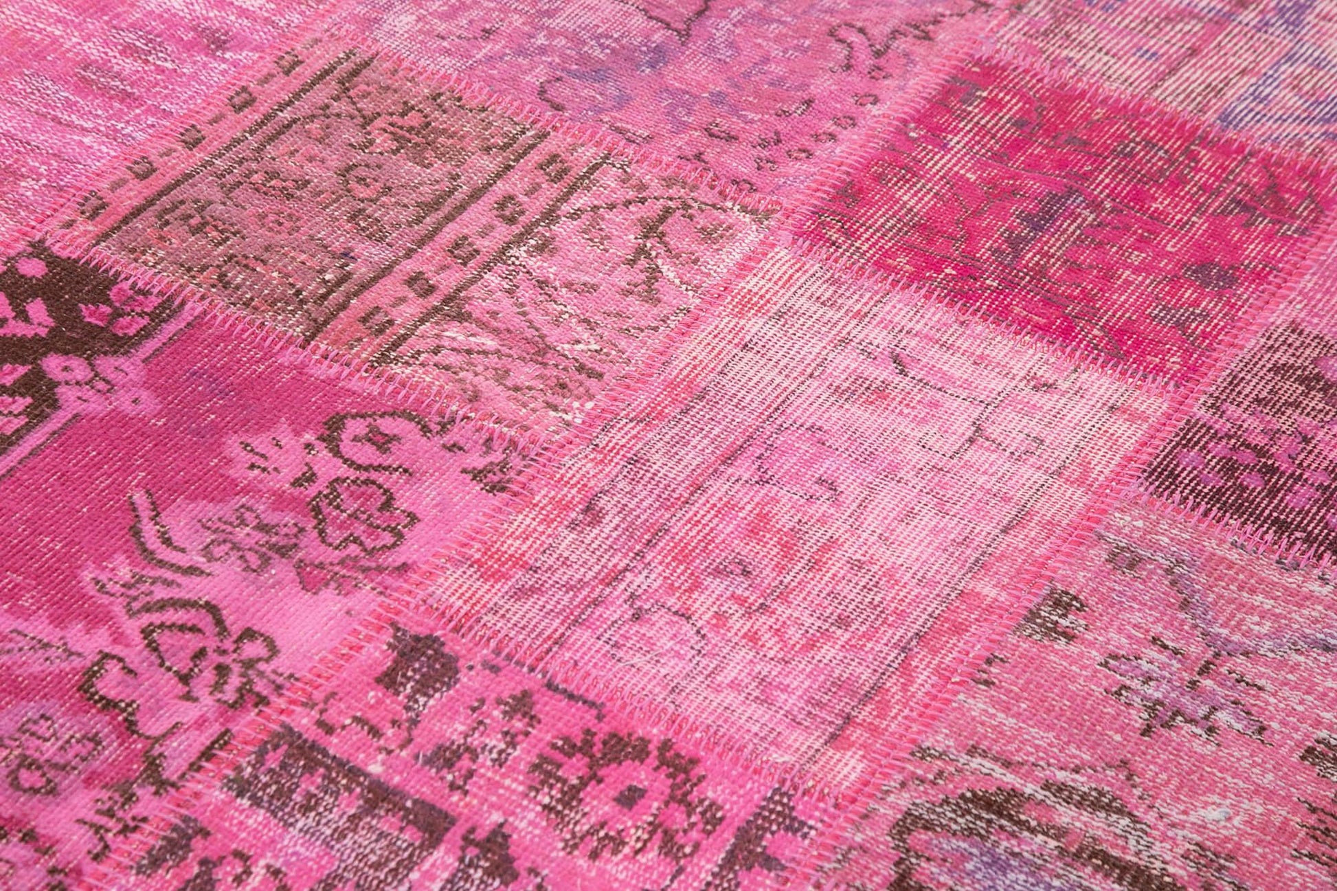Kırk Yama Pembe Patchwork Pamuk Yün El Dokuma Halısı 170x241 Agacan