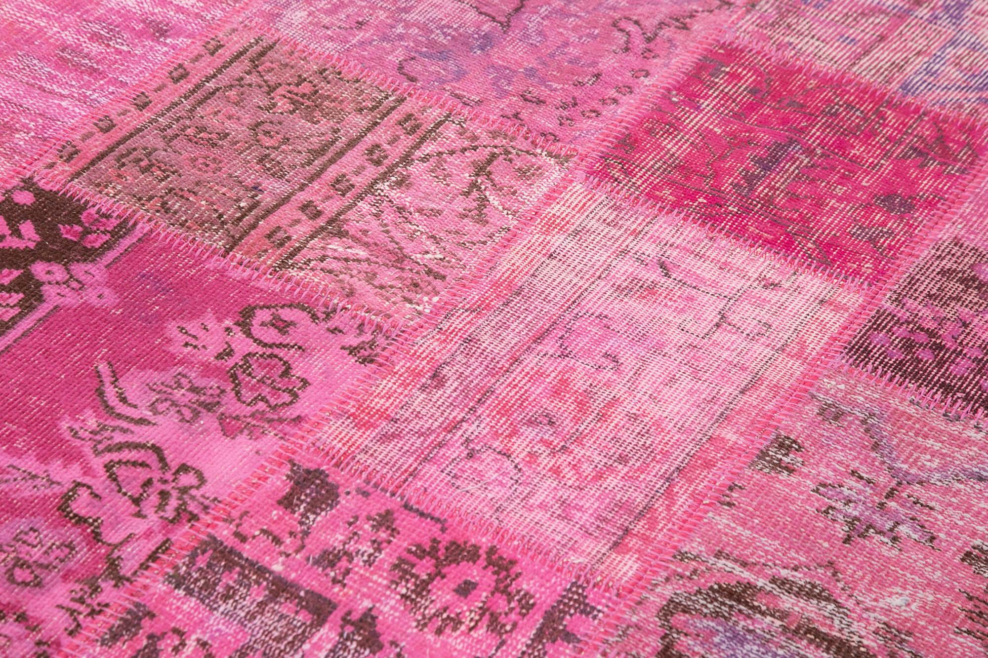 Kırk Yama Pembe Patchwork Pamuk Yün El Dokuma Halısı 170x241 Agacan
