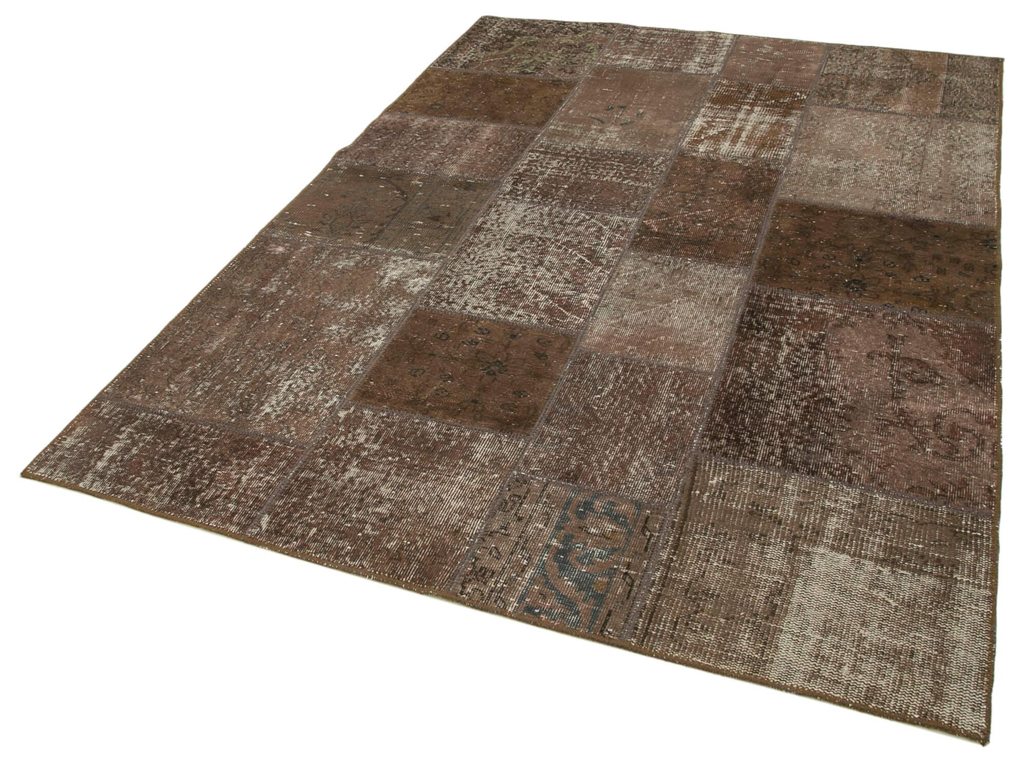 Kırk Yama Kahverengi Patchwork Pamuk Yün El Dokuma Halısı 171x241 Agacan