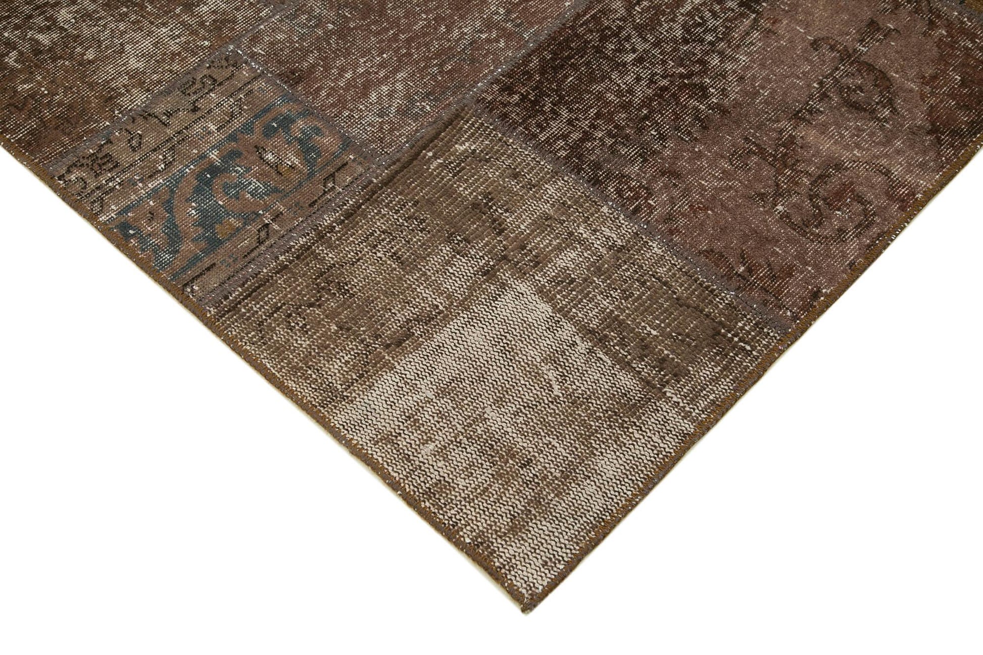 Kırk Yama Kahverengi Patchwork Pamuk Yün El Dokuma Halısı 171x241 Agacan