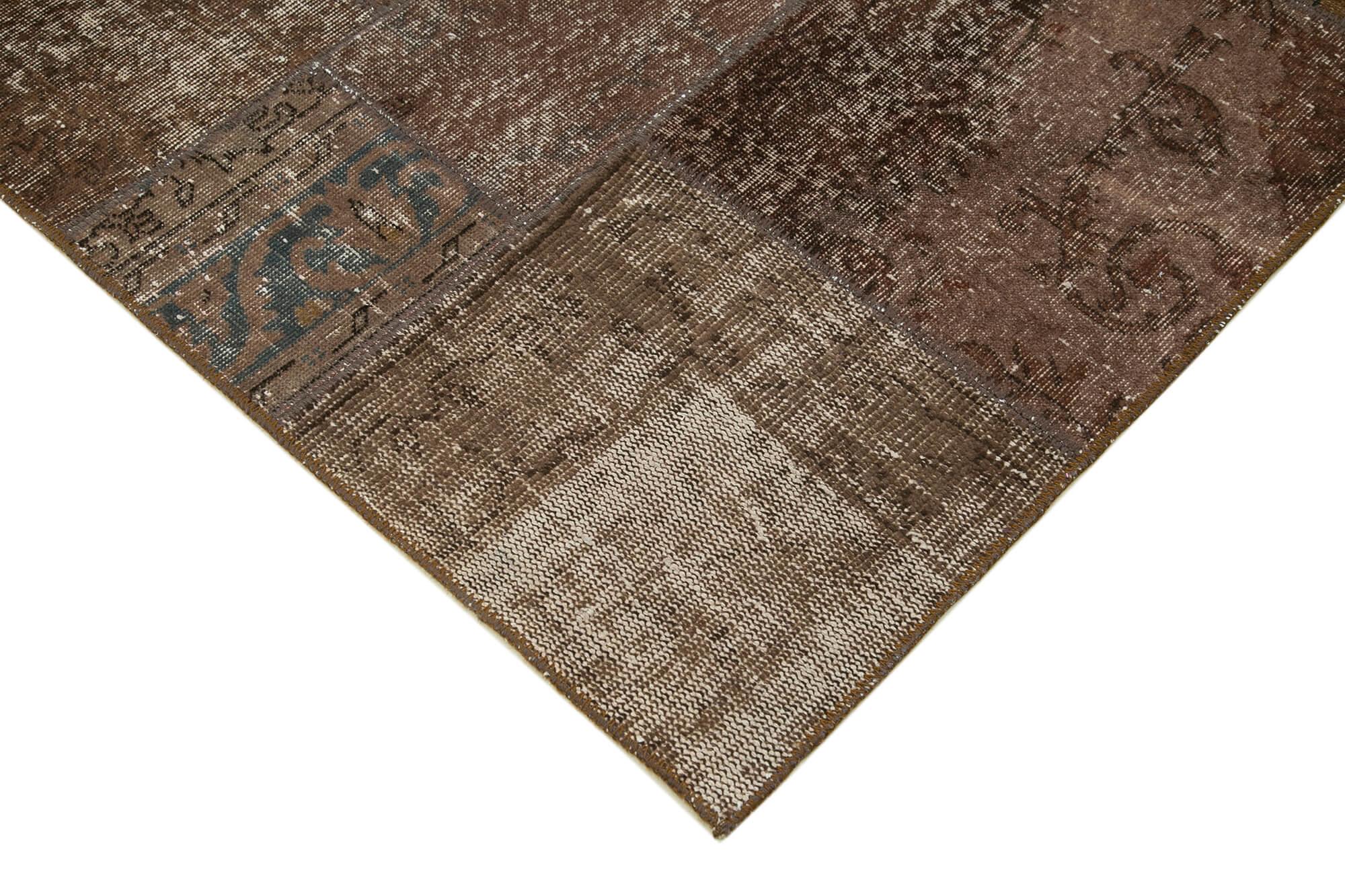 Kırk Yama Kahverengi Patchwork Pamuk Yün El Dokuma Halısı 171x241 Agacan