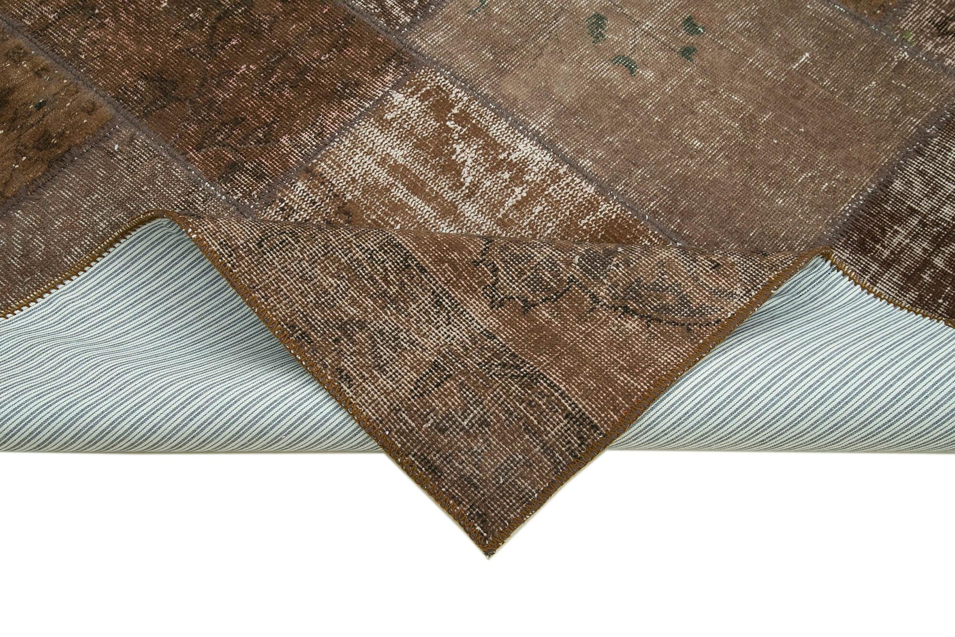 Kırk Yama Kahverengi Patchwork Pamuk Yün El Dokuma Halısı 171x241 Agacan