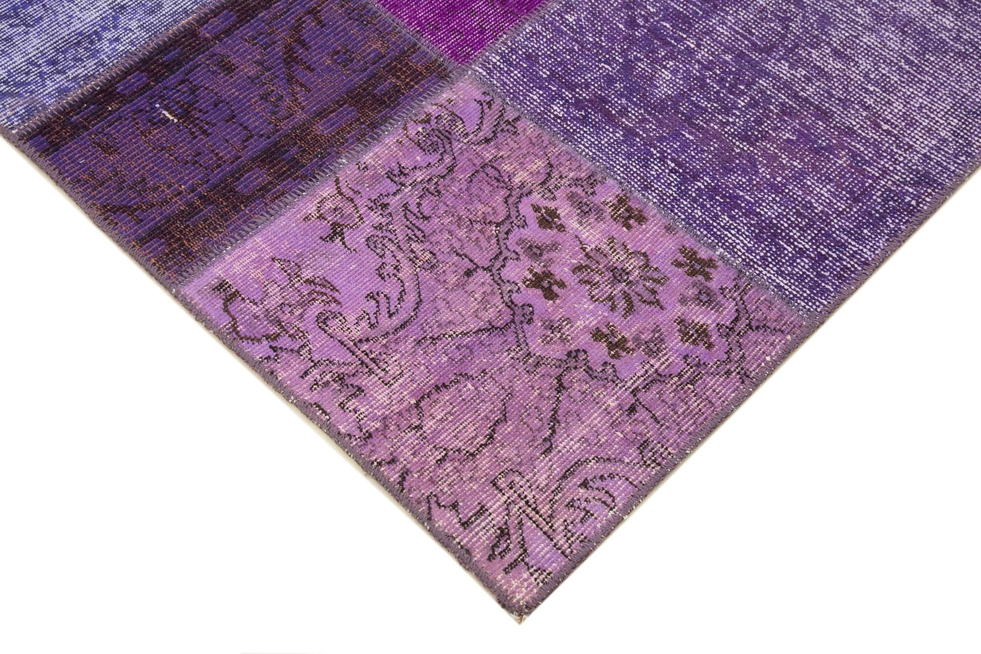 Kırk Yama Mor Patchwork Pamuk Yün El Dokuma Halısı 173x243 Agacan