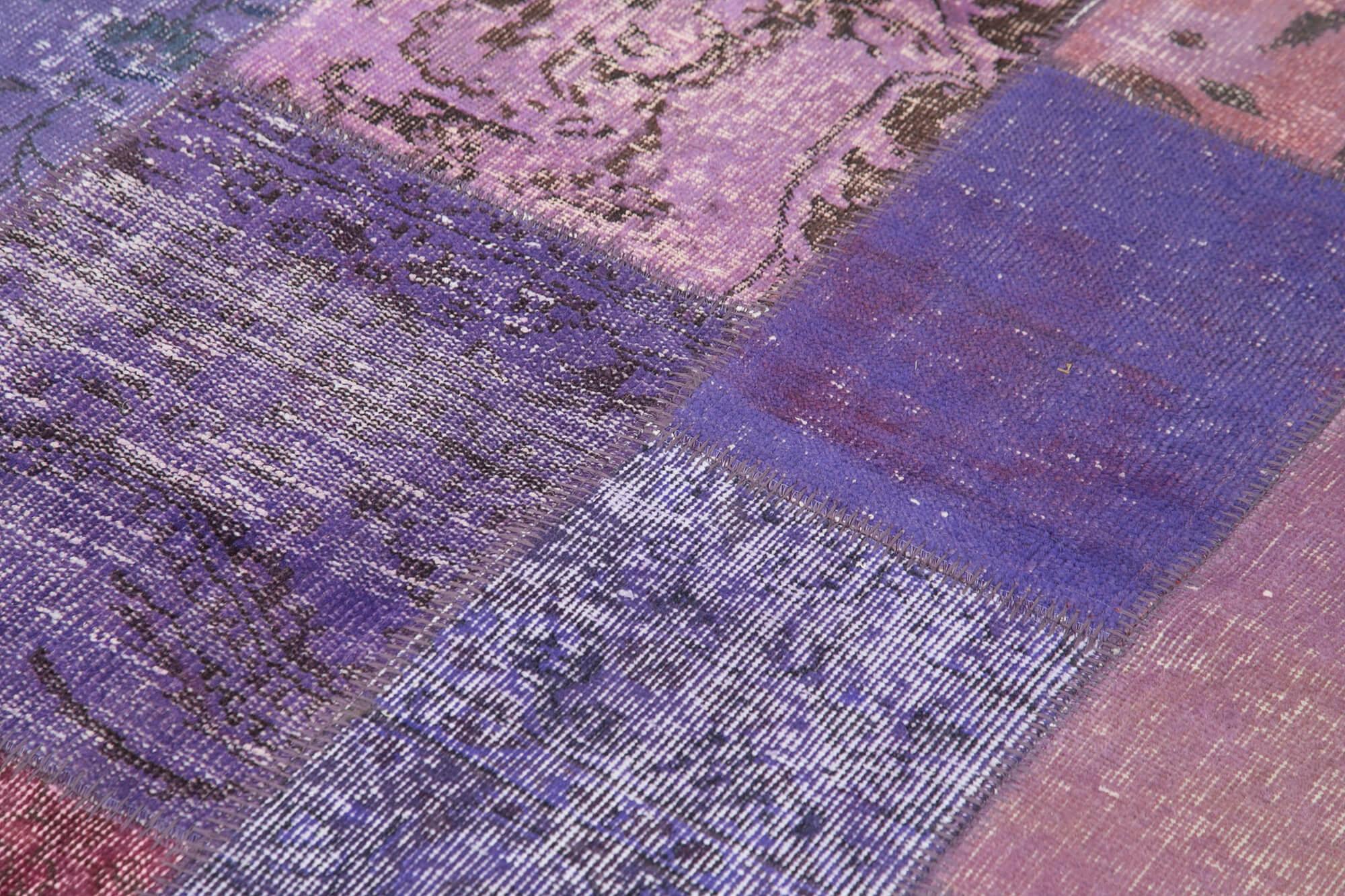 Kırk Yama Mor Patchwork Pamuk Yün El Dokuma Halısı 173x243 Agacan