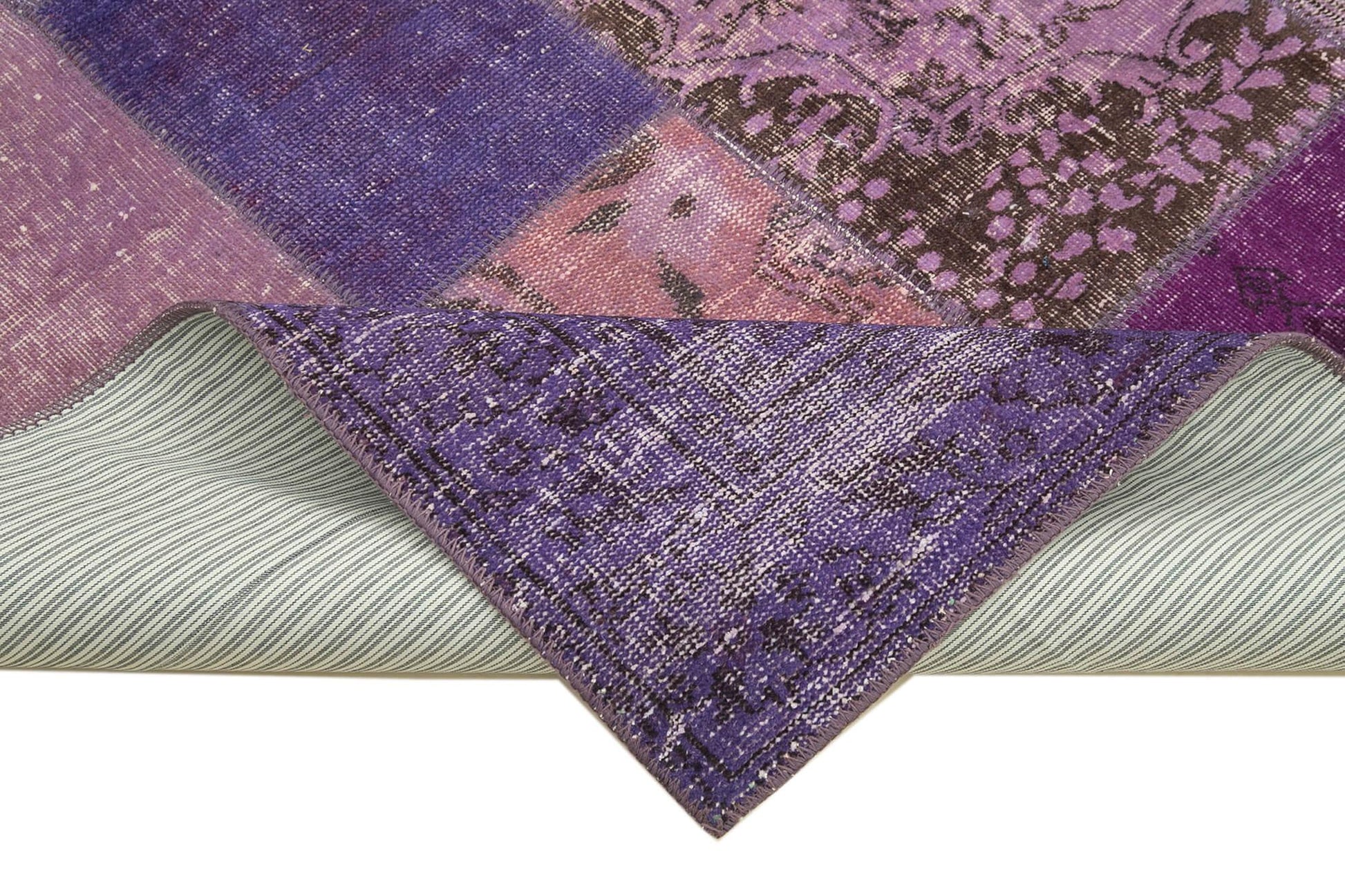 Kırk Yama Mor Patchwork Pamuk Yün El Dokuma Halısı 173x243 Agacan