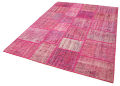 Kırk Yama Pembe Patchwork Pamuk Yün El Dokuma Halısı 175x242 Agacan
