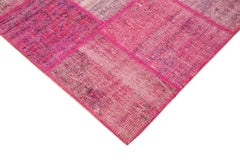 Kırk Yama Pembe Patchwork Pamuk Yün El Dokuma Halısı 175x242 Agacan