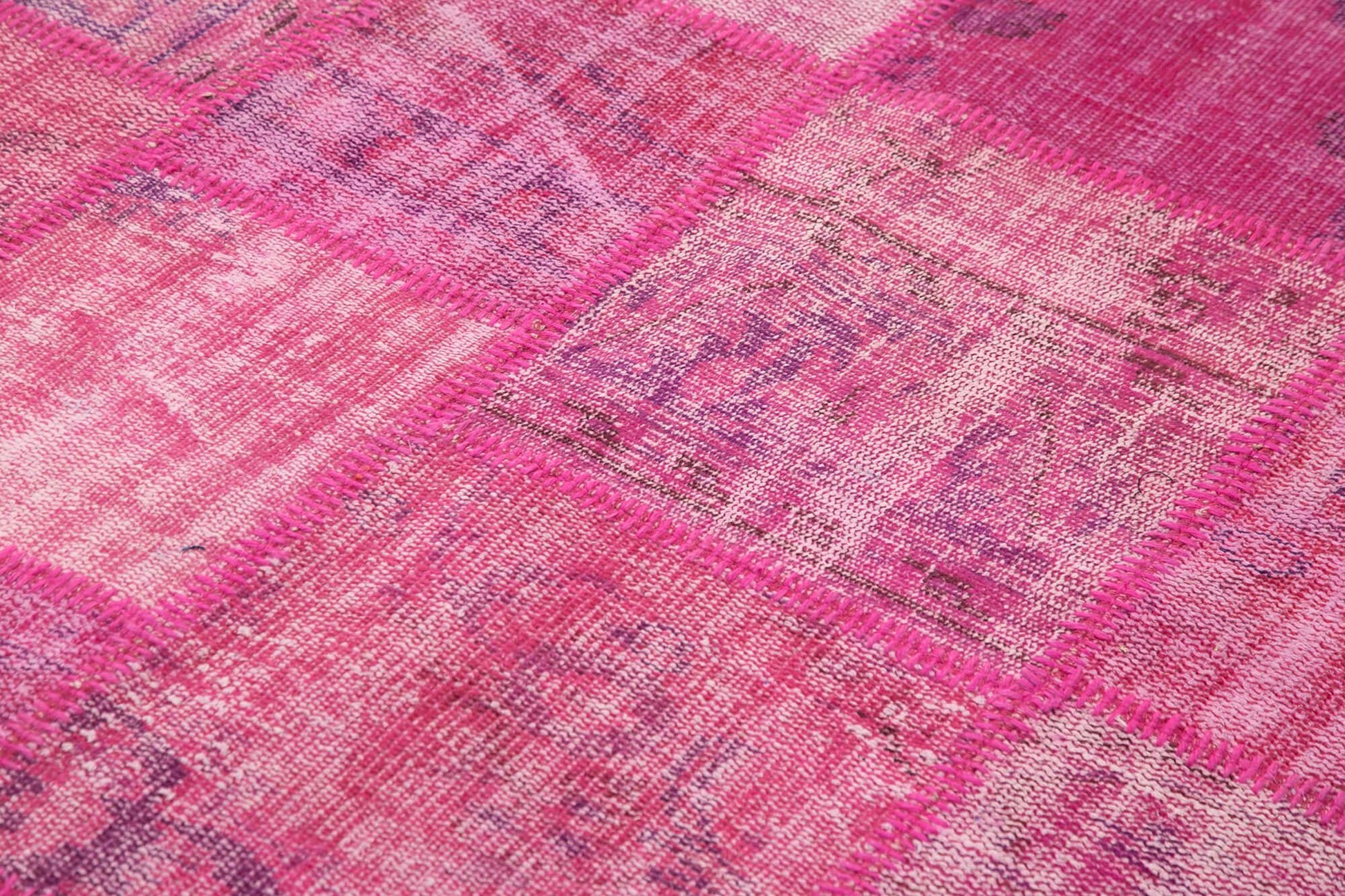 Kırk Yama Pembe Patchwork Pamuk Yün El Dokuma Halısı 175x242 Agacan