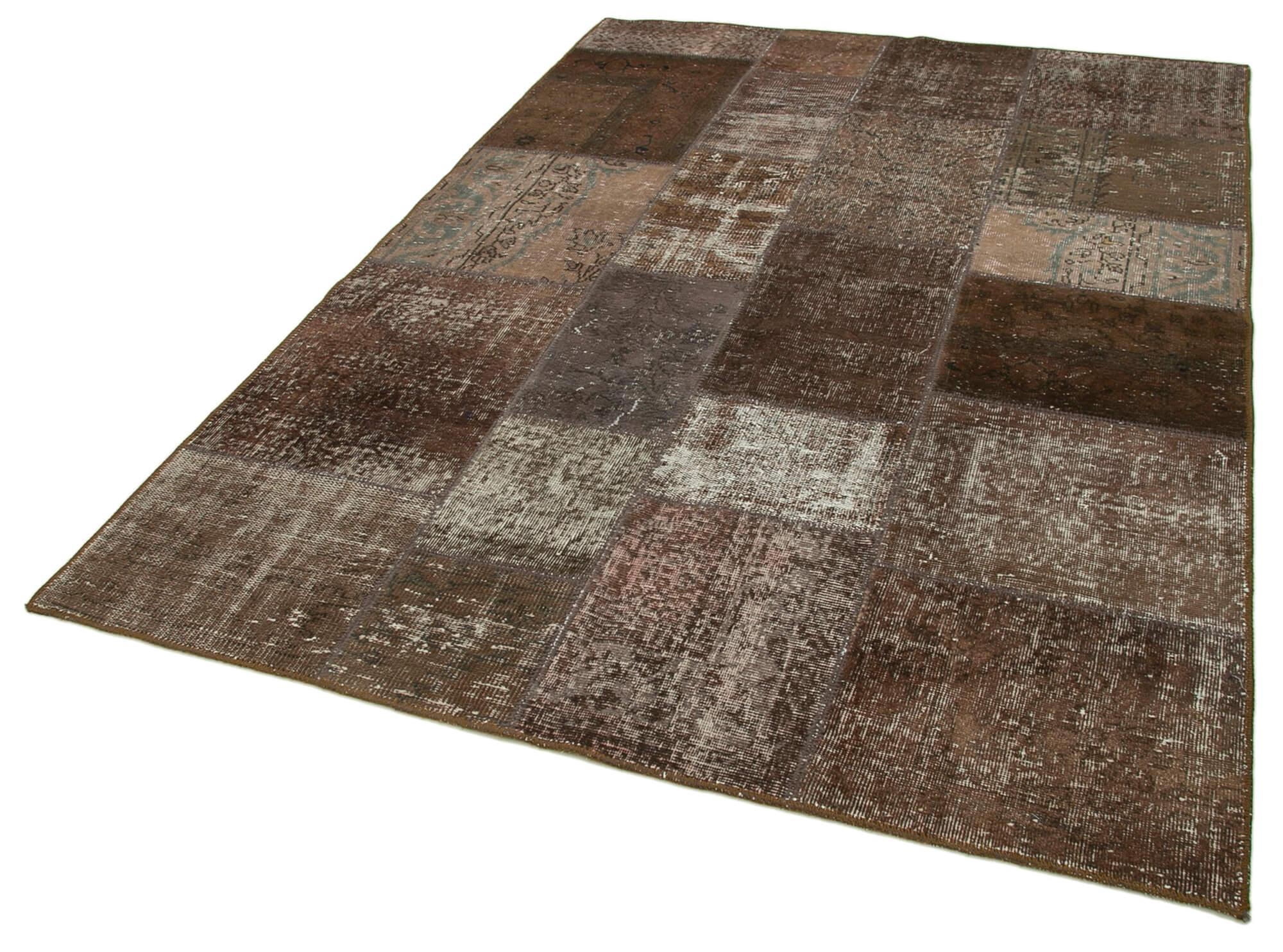 Kırk Yama Kahverengi Patchwork Pamuk Yün El Dokuma Halısı 170x243 Agacan