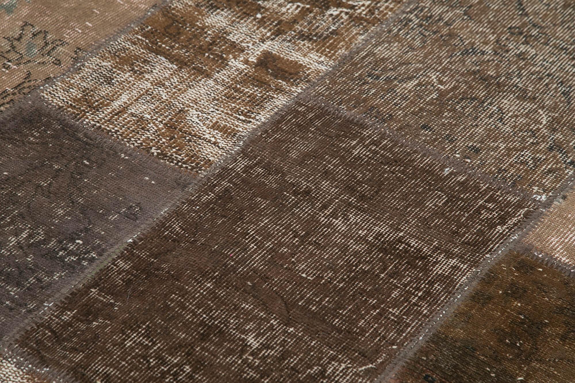 Kırk Yama Kahverengi Patchwork Pamuk Yün El Dokuma Halısı 170x243 Agacan