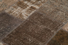 Kırk Yama Kahverengi Patchwork Pamuk Yün El Dokuma Halısı 170x243 Agacan