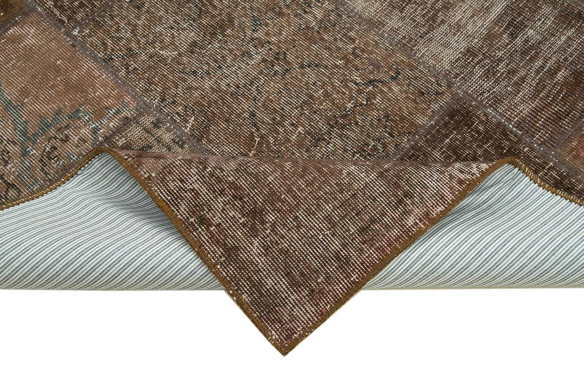 Kırk Yama Kahverengi Patchwork Pamuk Yün El Dokuma Halısı 170x243 Agacan