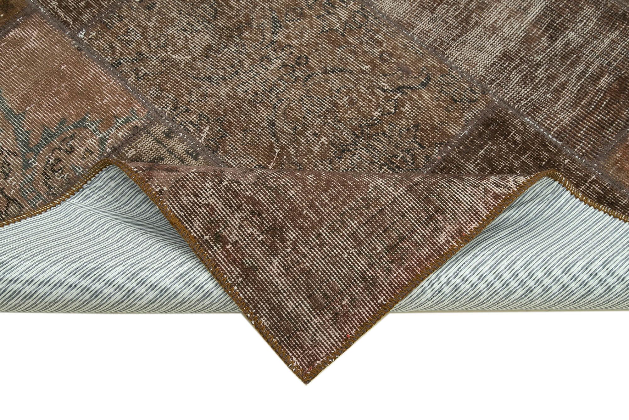 Kırk Yama Kahverengi Patchwork Pamuk Yün El Dokuma Halısı 170x243 Agacan