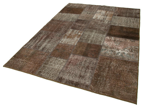 Kırk Yama Kahverengi Patchwork Pamuk Yün El Dokuma Halısı 170x243 Agacan