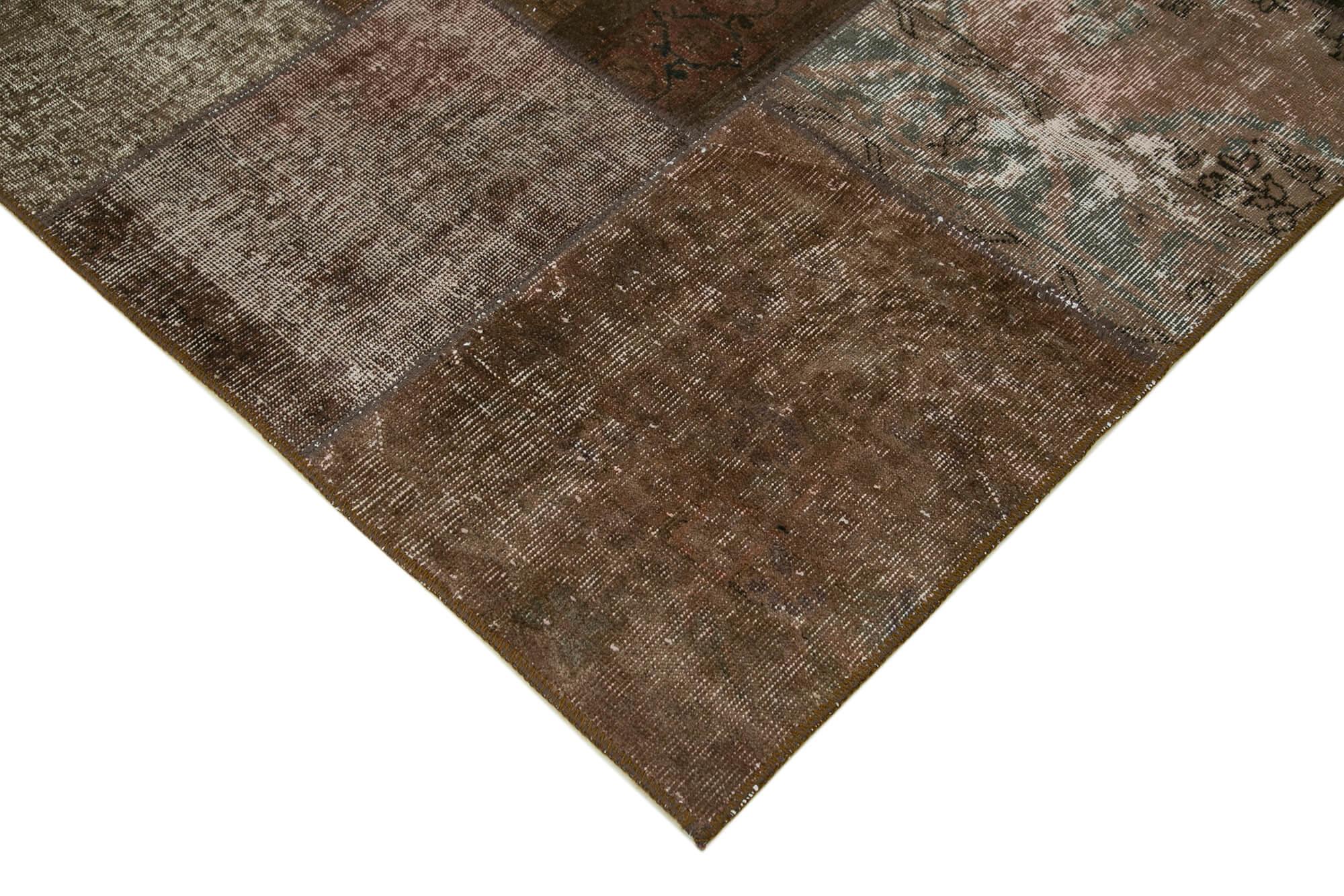 Kırk Yama Kahverengi Patchwork Pamuk Yün El Dokuma Halısı 170x243 Agacan