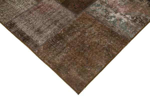 Kırk Yama Kahverengi Patchwork Pamuk Yün El Dokuma Halısı 170x243 Agacan