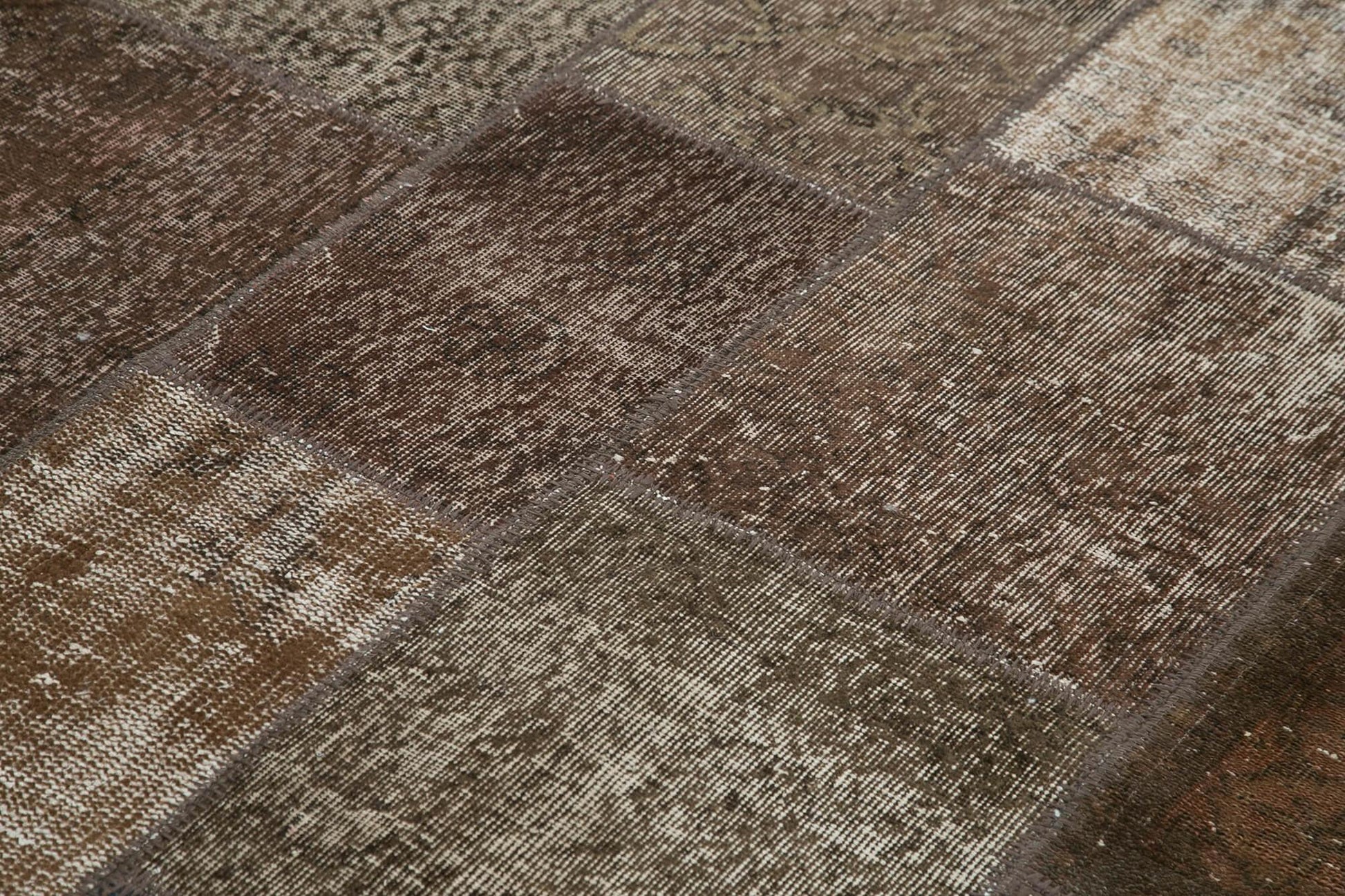 Kırk Yama Kahverengi Patchwork Pamuk Yün El Dokuma Halısı 170x243 Agacan