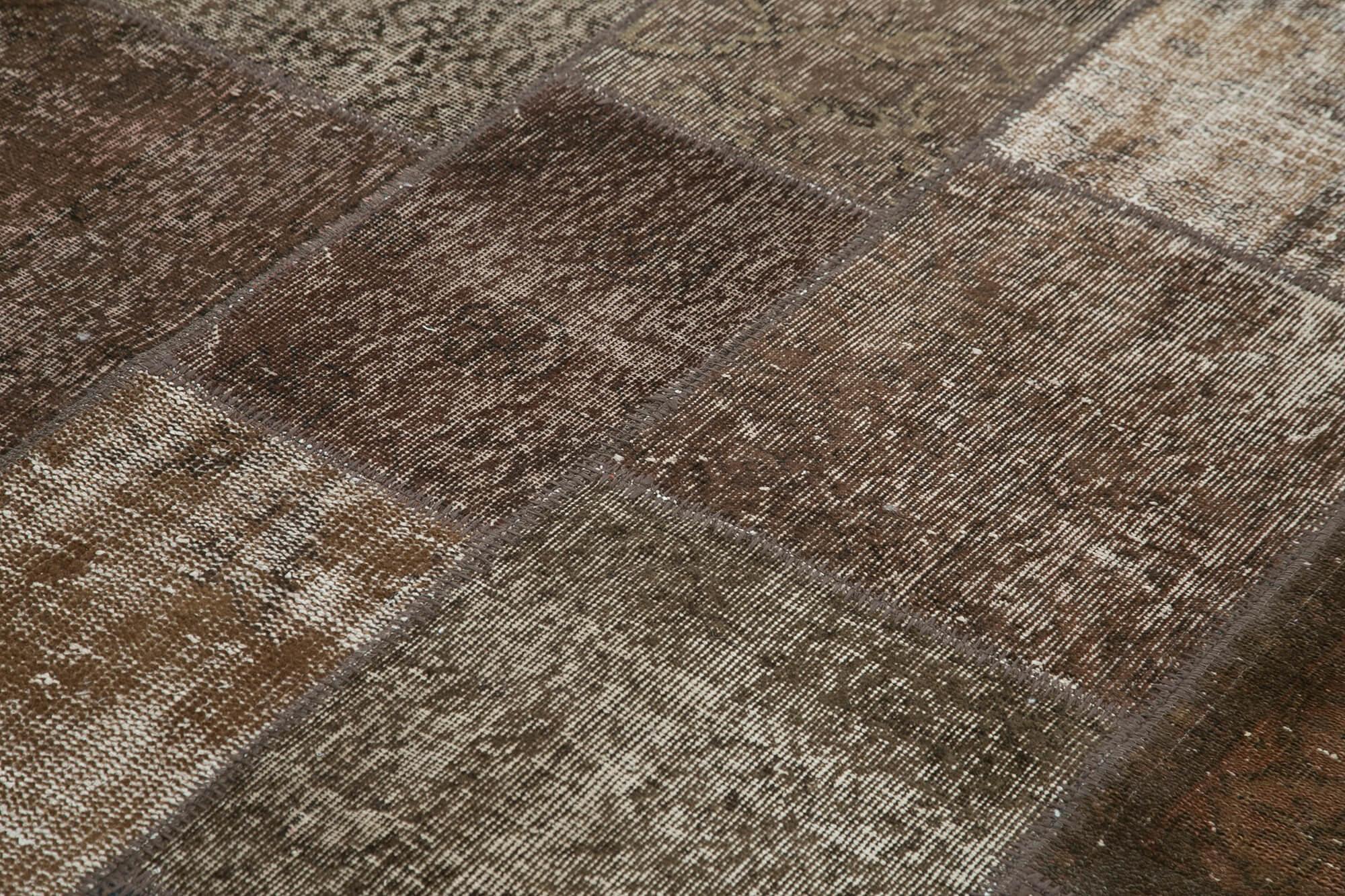 Kırk Yama Kahverengi Patchwork Pamuk Yün El Dokuma Halısı 170x243 Agacan