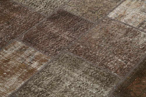 Kırk Yama Kahverengi Patchwork Pamuk Yün El Dokuma Halısı 170x243 Agacan