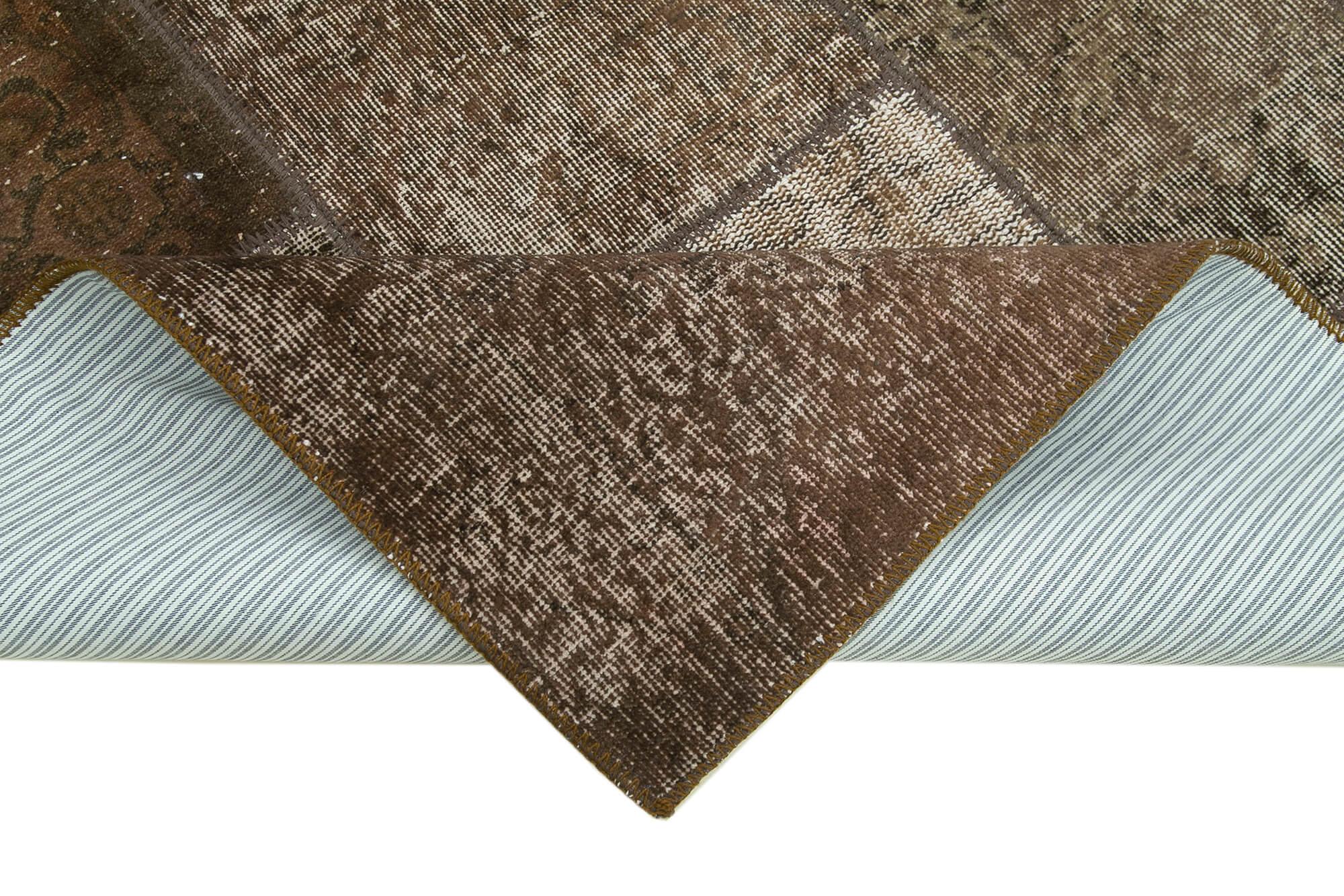Kırk Yama Kahverengi Patchwork Pamuk Yün El Dokuma Halısı 170x243 Agacan