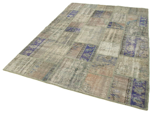 Kırk Yama Gri Patchwork Pamuk Yün El Dokuma Halısı 178x250 Agacan