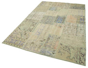 Kırk Yama Bej Patchwork Pamuk Yün El Dokuma Halısı 169x245 Agacan