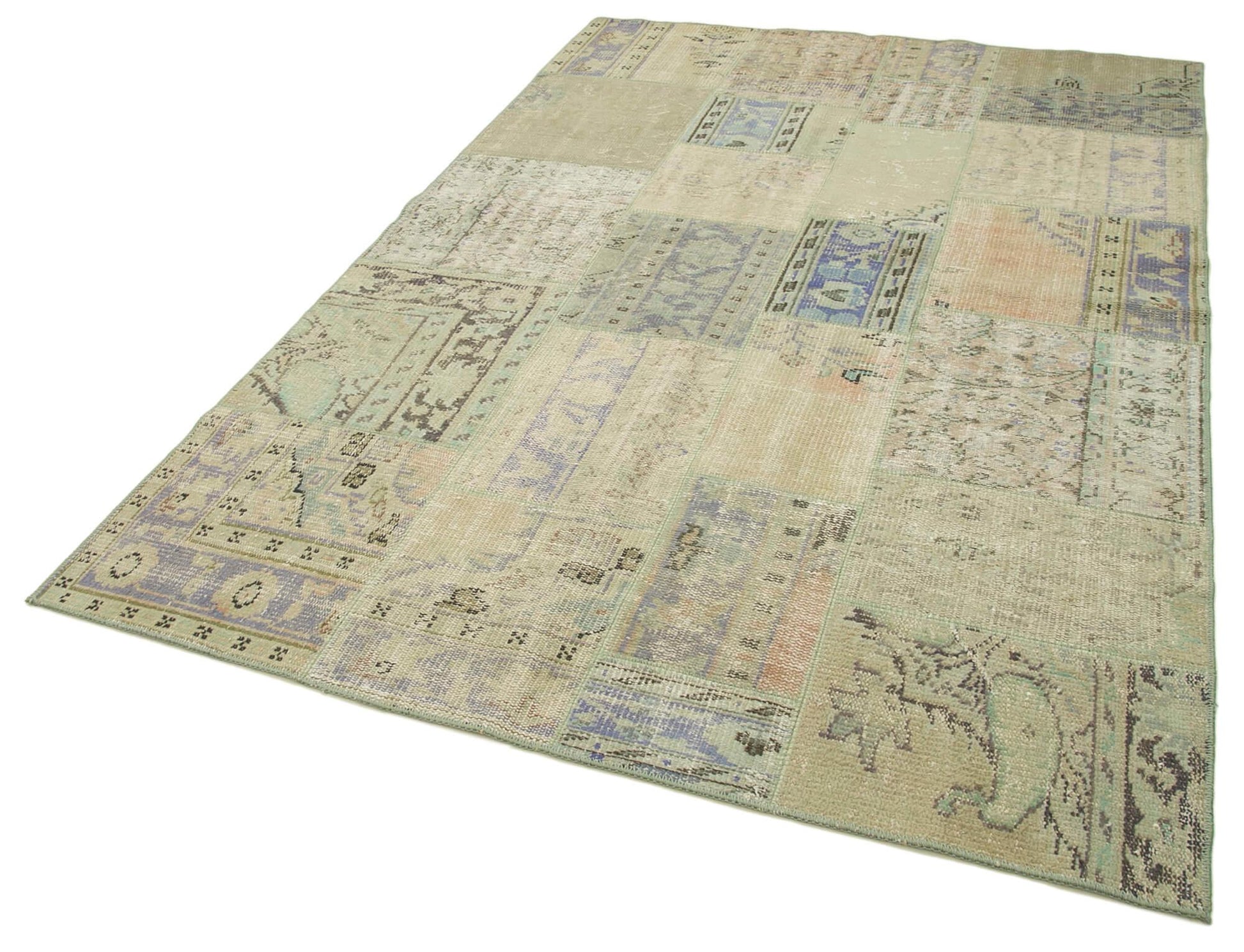 Kırk Yama Bej Patchwork Pamuk Yün El Dokuma Halısı 169x245 Agacan