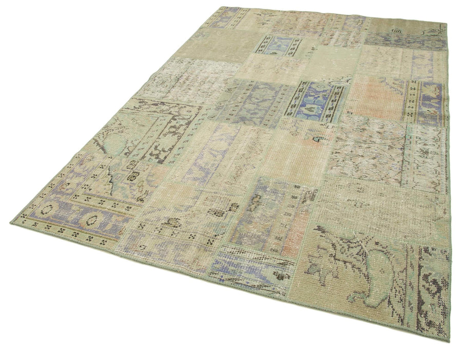 Kırk Yama Bej Patchwork Pamuk Yün El Dokuma Halısı 169x245 Agacan