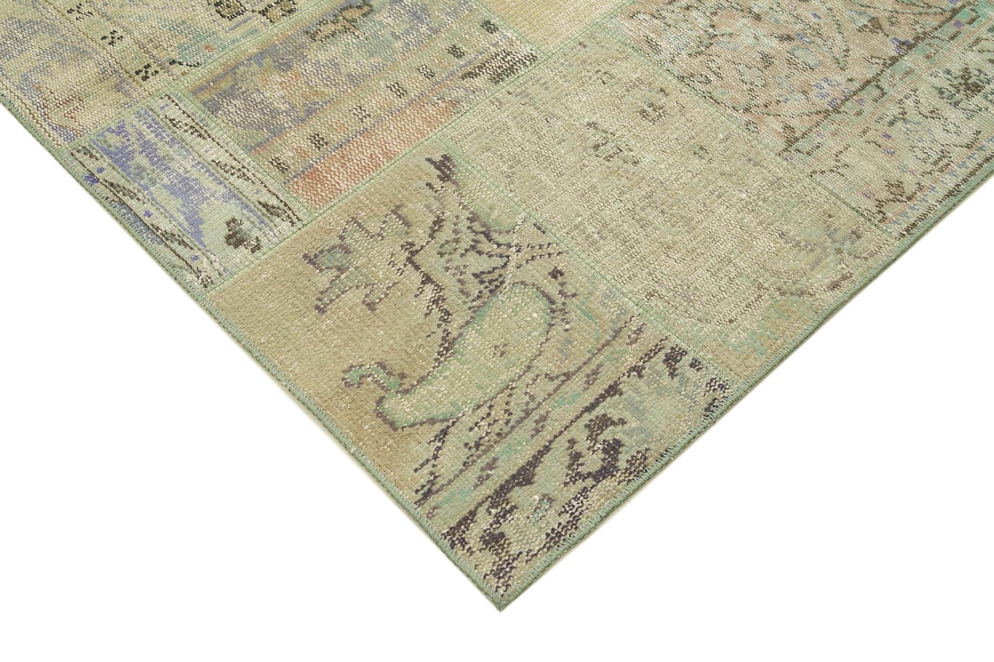 Kırk Yama Bej Patchwork Pamuk Yün El Dokuma Halısı 169x245 Agacan