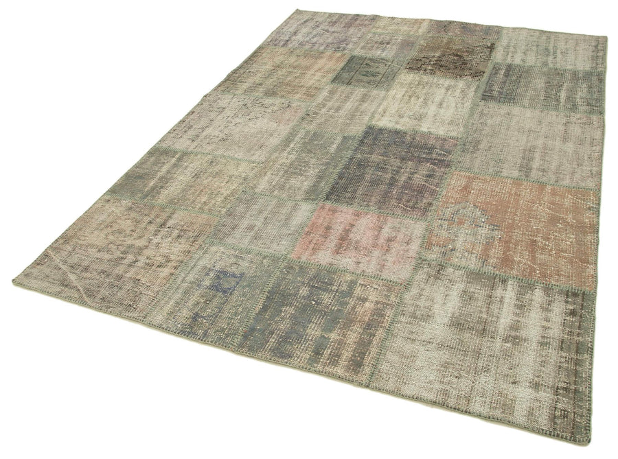 Kırk Yama Gri Patchwork Pamuk Yün El Dokuma Halısı 175x242 Agacan