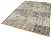 Kırk Yama Gri Patchwork Pamuk Yün El Dokuma Halısı 171x240 Agacan