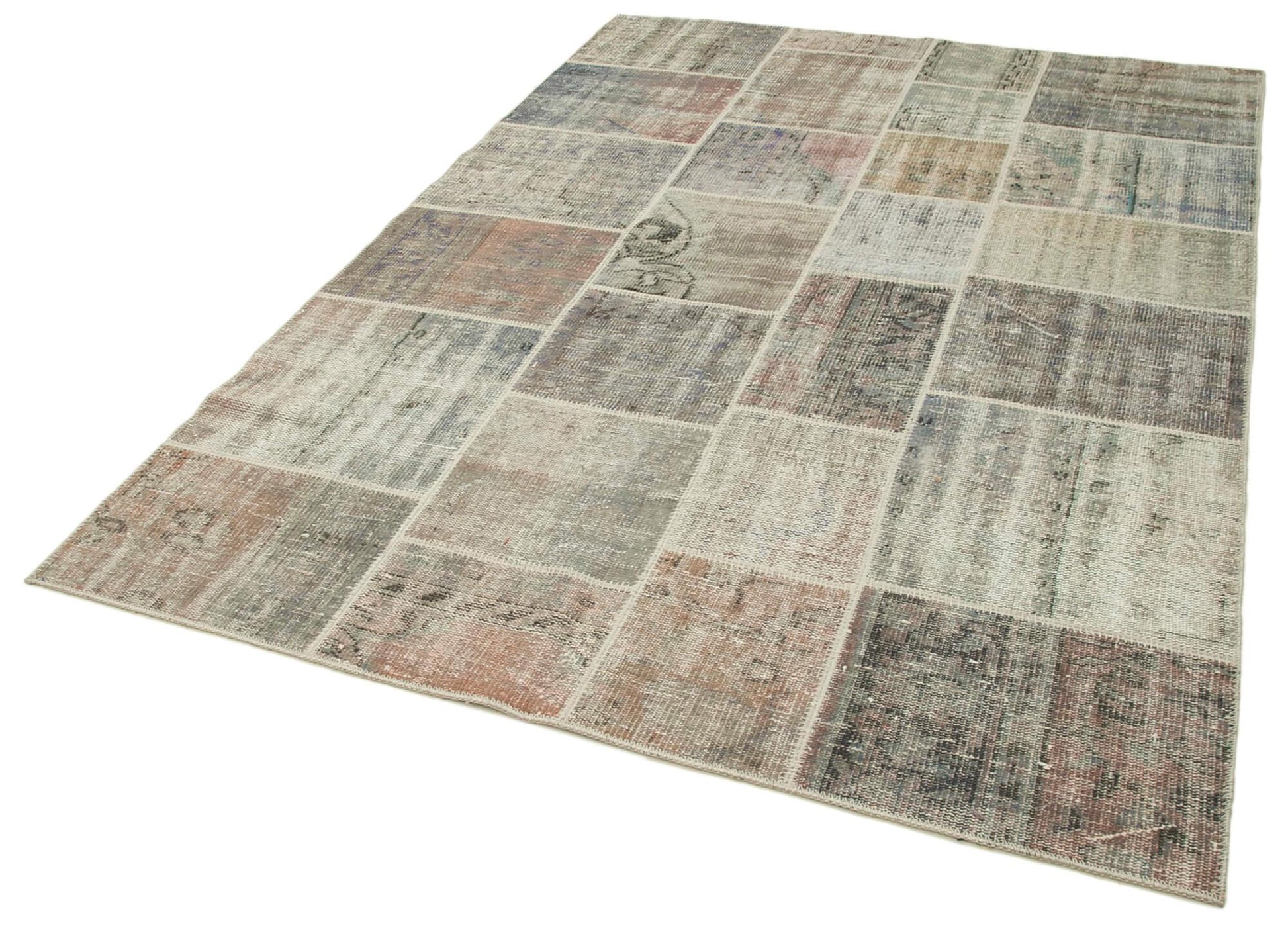 Kırk Yama Gri Patchwork Pamuk Yün El Dokuma Halısı 171x240 Agacan