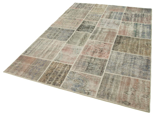 Kırk Yama Gri Patchwork Pamuk Yün El Dokuma Halısı 172x242 Agacan