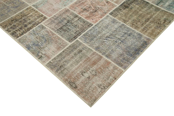 Kırk Yama Gri Patchwork Pamuk Yün El Dokuma Halısı 172x242 Agacan