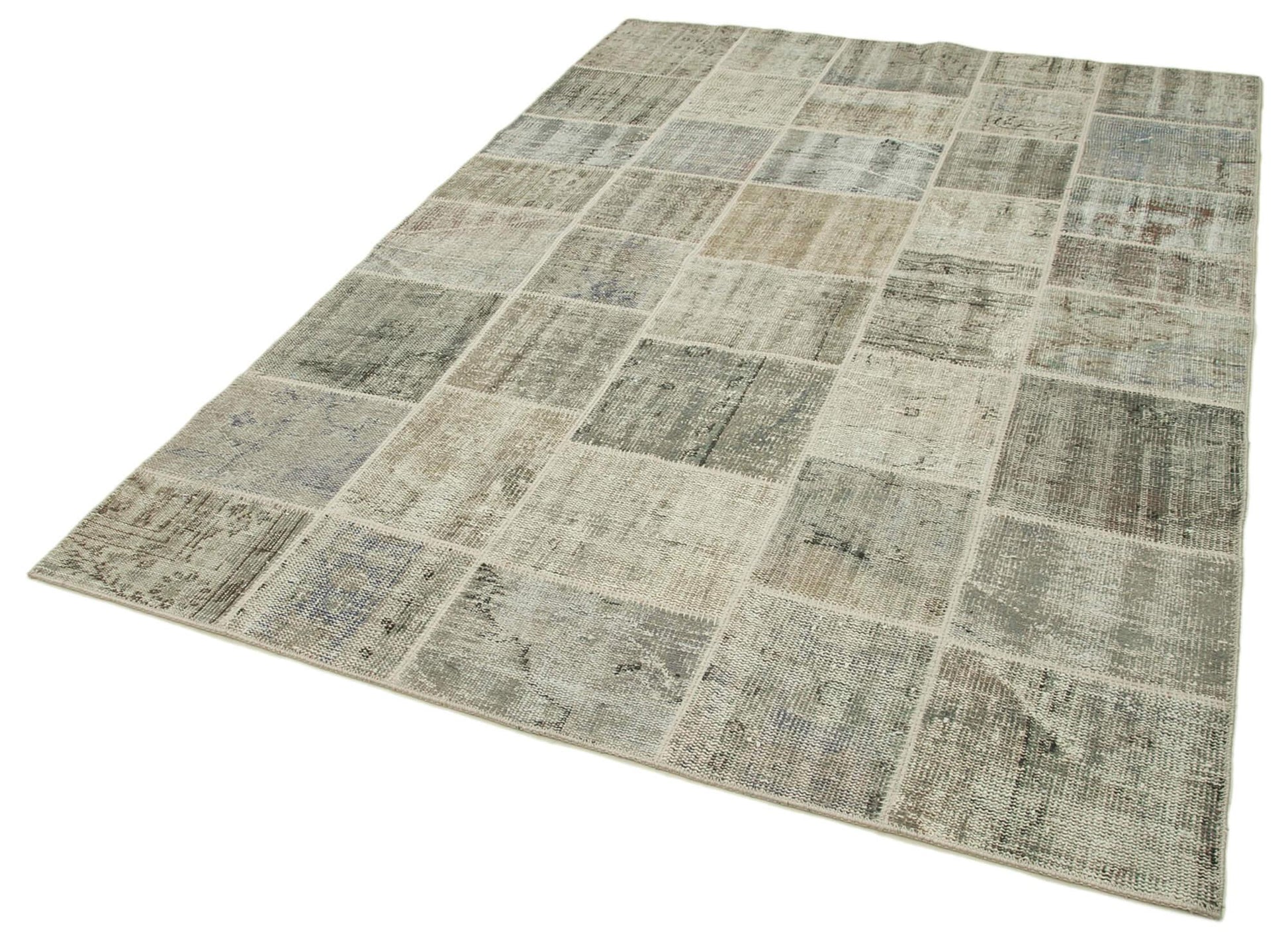 Kırk Yama Gri Patchwork Pamuk Yün El Dokuma Halısı 173x246 Agacan
